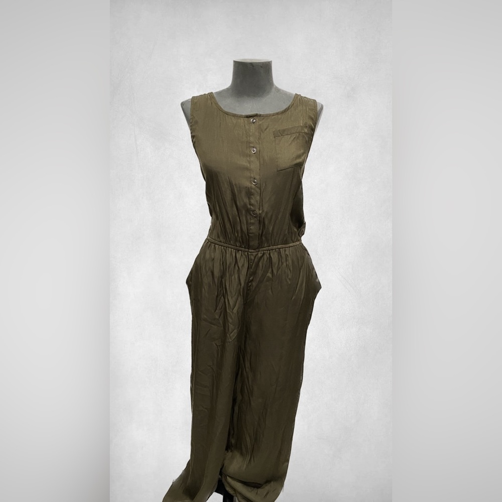 Satin silky olive green jumpsuit size large